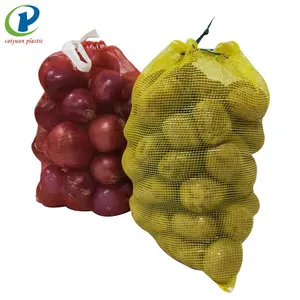 लाल और पीले रंग नींबू फल सब्जियों के लिए drawstring के जाल बैग