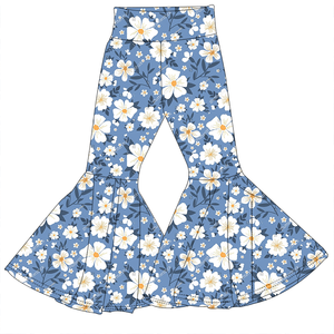 Nuovi <span class=keywords><strong>Pantaloni</strong></span> a Zampa d'Elefante a <span class=keywords><strong>Vita</strong></span> <span class=keywords><strong>Alta</strong></span> in Fibra di Bambù per Bambine, Stampa Floreale Vintage, Abbigliamento Quotidiano Alla Moda per Bambini, Motivo Personalizzabile - Product Image 3