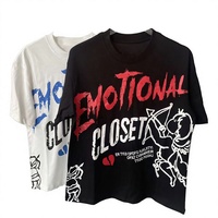 T-shirt imprimé décontracté à manches courtes et col rond en coton 100% tricoté, 300 grammes, motif vierge, coupe lourde, MIXED EMOTION