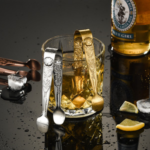 Embossed Design Stainless Steel Gold Ice <strong>Tongs</strong> Mini Metal Kitchen <strong>Serving</strong> <strong>Tongs</strong> - Product Image 2