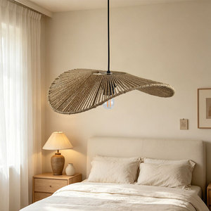 Paper <b>Rope</b> Lampshade Oval E27 Black Body Wicker Pendant <b>Light</b> For Home Decor - Product Image 2