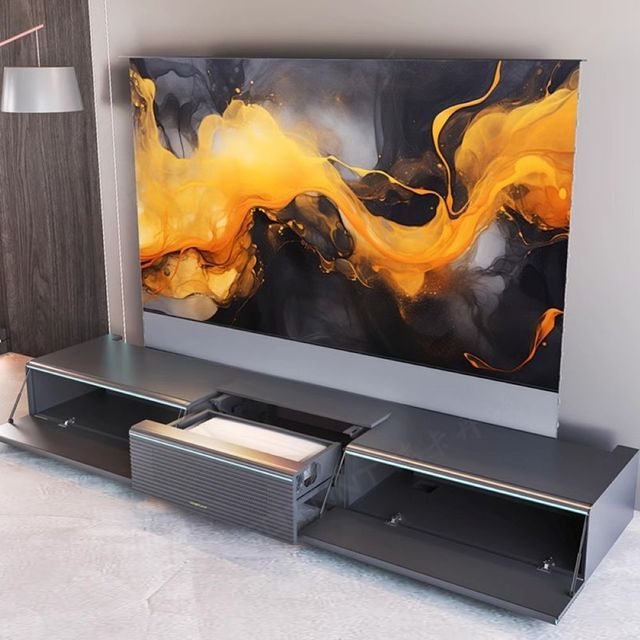 Yinzam R50 Smart Ultra-short Throw Laser Projector Cabinet 100 120 Inch Hidden Home Furniture Anti-pinch Safety Bracket
