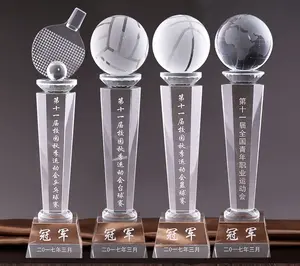 Wholesale Creative Football Golf Basketball Table Tennis Crystal Glass Trophy Customized Glass Crystal Award Trophy