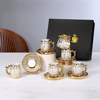 Bestseller - Ensemble de tasses et soucoupes à café en céramique de style européen avec estampage doré - 6 tasses et 6 soucoupes avec poignée - Coffret cadeau