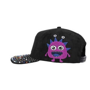 Casquette en daim brodée chenille à 5 panneaux TCAP Chine avec diamants, style baseball - Product Image 3