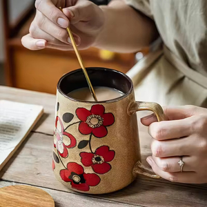 <b>Large</b> Capacity 700ml Classic Floral Pattern Sustainable Food Safe Reusable Ceramic Coffee <b>Tea</b> Water Mug for Office Home Gift Use - Product Image 3