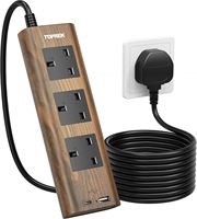 Multiprise avec port USB, prise indienne, rallonge 3 voies, protection contre les surtensions, interrupteur, 13A/3250W, câble d'extension 2M