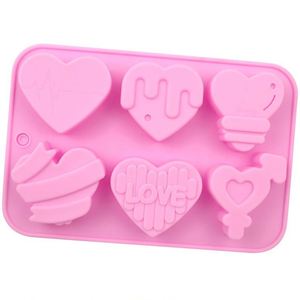 Moule à gâteau en silicone écologique avec logo personnalisé, moule à savon fait main, 6 cavités, différents motifs de cœurs, bougie OEM/ODM - Product Image 3