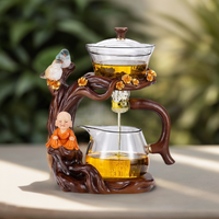 Théière en verre borosilicate résistant à la chaleur CHAPLIN avec poignée, infuseur à thé automatique Bouddha pour la maison, 350 ml, couvercle magnétique écologique
