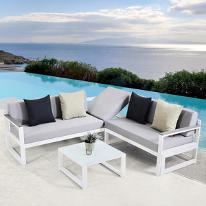 a buon mercato moderno a forma <span class=keywords><strong>di</strong></span> L giardino sezionale divano mobili da esterno Patio in alluminio divano ad angolo per esterno - Product Image 1