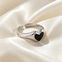 Bague tendance pour femme en argent sterling 925, motif géométrique cœur ouvert avec goutte de gel noir, sertissage gypsy