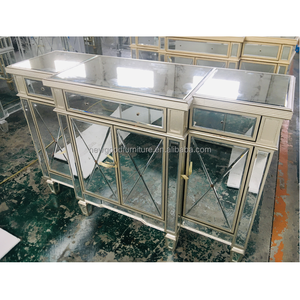 Venta al por mayor moderna Luz de lujo tocador de madera de plata diamante dormitorio Muebles personalizados espejo mesa de maquillaje con espejo de madera - Product Image 5
