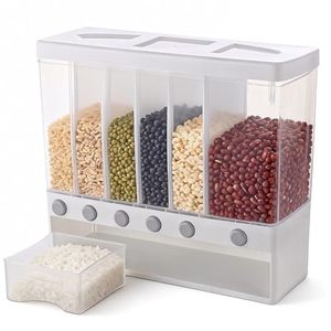 Distributeur de riz moderne 10L à 6 compartiments en plastique, organisateur mural de cuisine pour aliments secs, boîte de rangement pour céréales, bac de conservation alimentaire - Product Image 1