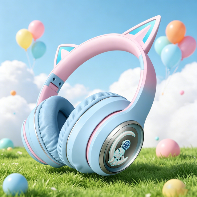 Cat Ear Wireless Blue Tooth Headset with Astronaut Over-Ear Wireless Headphones Foldable Design for Outdoor, Travel, Sports