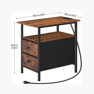 American Style Side Table With Double Drawers 48x30x60cm Storage <b>Shelf</b> For Living Room <b>Bedroom</b> USB Socket Coffee Brown - Product Image 1