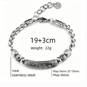 Bracelet jonc tendance pour homme en acier inoxydable avec barre incurvée, orné de pierres précieuses (obsidienne, œil de tigre, pierre cartographique) – Vente en gros 2026 - Product Image 3