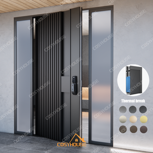 CosyHouse Porte d'entrée moderne en acier inoxydable avec verre miroir noir, porte de sécurité, taille personnalisée OEM ODM - Product Image 3