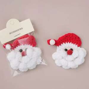 Broche en forme de tête de vieil homme en crochet de Père Noël, accessoire en laine, épingle à cheveux, décoration de Noël, cadeau de Noël pour fête - Product Image 1