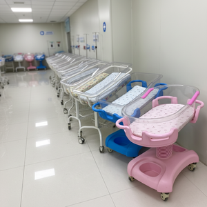 स्टील फ्रेम पारदर्शी बेसिन के साथ अस्पताल फर्नीचर बेबी क्रिब - Product Image 1