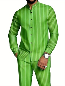 Conjunto de Camisa de Manga Larga con Cuello Alto a Rayas y Pantalones para Hombre, Ropa Casual Transpirable para Otoño e Invierno - Product Image 4