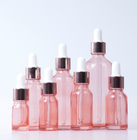 Flacons en verre transparent rose pour sérum, huile corporelle, cosmétiques, avec compte-gouttes rose doré, vides, 5, 10, 15, 20, 30, 50, 100 ml