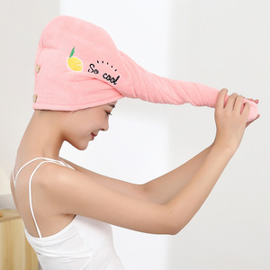 Custom Fruit Embroidered Shower Cap Coral Fleece Thickened Double Layer Absorbent Towel Head <b>Wrap</b> For Women <b>Pink</b> - Product Image 1