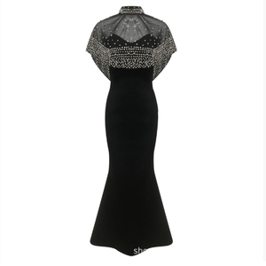 Robe de soirée sirène noire de luxe personnalisée avec cape transparente en diamant étincelant robe de soirée formelle élégante par les fabricants de robes - Product Image 5