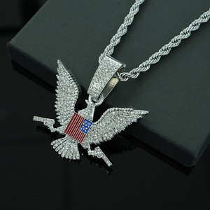 Collar con Colgante de Águila, Bandera y Pistola de Aleación de Zinc para Hombre, Chapado en Oro con Cadena de Cuerda, Estilo Hip Hop - Product Image 4