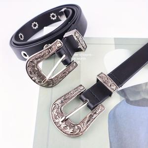 Cinturón Vaquero Retro Tallado para Mujer, Negro, 3.0cm de Ancho, Hebilla de Aleación con Anillo en D, Estilo Vintage Punk, Accesorio de Moda Tiyo - Product Image 3