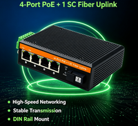 Switch Ethernet industriel PoE 100 Mbps à fibre optique, 1 port fibre SC, 4 ports PoE, fibre unique 20 km, 1310/1550 nm, double alimentation DC12-57V