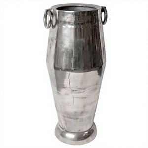 Maceta cilíndrica plateada con asas de anillo, florero moderno para sala de estar, dormitorio, decoración del hogar - Product Image 1