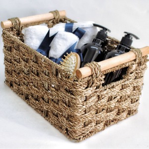Panier de rangement rectangulaire en paille naturelle tressée de style nordique, fait main en jacinthe d'eau, pour organiser les articles divers sur le bureau - Product Image 4