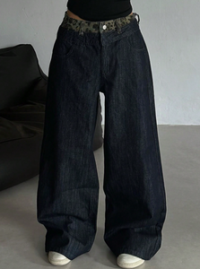 Jeans en denim pour femmes, style baggy à jambe large, décontracté, motif uni, coupe droite, coupe ample, type Raw Selvage, jeans japonais - Product Image 4