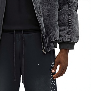 Men's Wide Leg Pants Elastic Waist <b>Sequined</b> Casual Autumn <b>Black</b> <b>Trousers</b> - Product Image 2