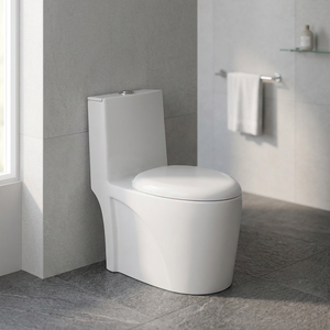 WC monobloc en céramique pour le Nigéria et le Ghana, à chasse d'eau directe, avec abattant à fermeture douce, à poser au sol - Product Image 2