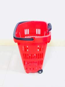 MOQ 20 PCS 40L Supermarket Telescopic Rolling <strong>Basket</strong> With 2 <strong>Wheels</strong>, Shopping <strong>Roller</strong> <strong>Basket</strong> With Aluminum Handle - Product Image 5