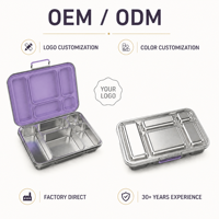 S005 Boîte à lunch mignonne à 5 compartiments en acier inoxydable 304, compatible micro-ondes, sans BPA, avec joint en silicone, pour préparation de repas de nouveau-né, usine OEM