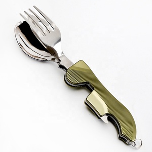 Abnehmbare Camping Utensilien Besteck Edelstahl Tragbare faltbare Messer Gabel Löffel Flaschen öffner - Product Image 3