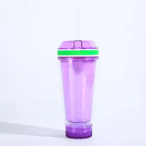 Custom Logo 500ml Clear Strawplastic Cup With Lid And Straw Portable Kid Water Bottle