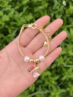 Bracelet Famille Amour avec Double Breloque Enfants & Cœur, Incrustation de Zircon CZ, Bracelet Chaîne Boîte pour Maman avec Deux Enfants Garçon Fille