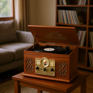 Tourne-disque Victor Wood 3 vitesses, système audio domestique 2.0 canaux avec entrée auxiliaire pour lecture de vinyle - Product Image 2