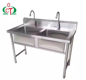 業務用厨房シンク ダブルボウル ステンレス製 ホテル用 洗濯設備用 - Product Image 1