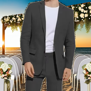 ชุดสูทลำลองผ้าลินินสำหรับผู้ชาย ขนาดใหญ่พิเศษ ระบายอากาศได้ดี เหมาะสำหรับงานแต่งงานริมชายหาด งานเลี้ยงอาหารค่ำ แบบกระดุมสองเม็ด ซิปหน้า - Product Image 2