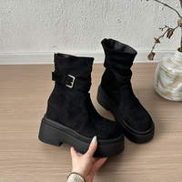 Bottines à plateforme pour femmes, avec boucle, semelle épaisse, en daim, style décontracté, pliables, bottes de motard, 2 couleurs