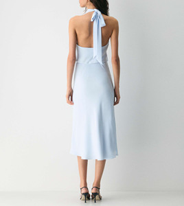 Vestido midi elegante de color azul claro para mujer, sin mangas, con espalda descubierta y lazo en la espalda, vestido de gasa con corte en A, cintura elástica, vestido de fiesta - Product Image 2
