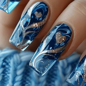 Uñas Postizas con Diseño de Corazón Brillante, Uñas Postizas Largas en Forma de Ataúd con Línea Dorada, 24 Uds., Puntas de Uñas Decorativas, Gran Venta - Product Image 1