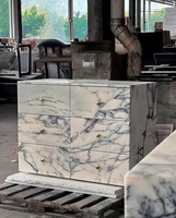 Commode de luxe en marbre Arabescato Viola naturel à 6 tiroirs, armoire de style italien moderne en marbre pour villa