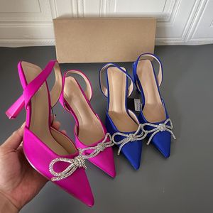 Sandales à talons rouges/bleues avec nœud et strass, à bride arrière, nouvelles chaussures à talons pour femmes 2025 - Product Image 1