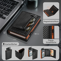 Dompet Kartu Kredit Lipat Tiga Kulit Mikrofiber Penjualan Panas Pabrik dengan Kantong Koin Ber-resleting RFID Smart Metal