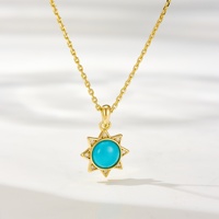 Collier Peishang en argent sterling 925 plaqué or 14 carats avec cabochon soleil et chaîne câble en oxyde de zirconium, turquoise naturelle